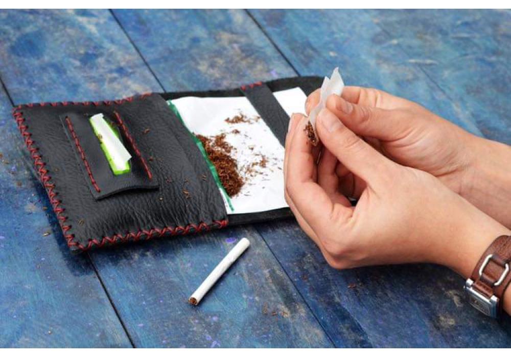 Tobacco Cigarette Rolling Leather Roll Up Pouch Wallet Case Organizer|Black